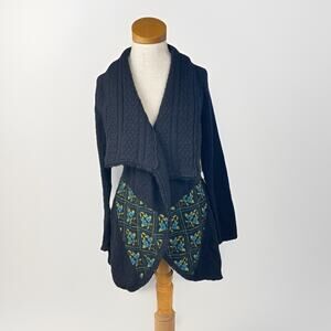 Sleeping On Snow Sweater Womens Small Floral Embroidered Knit Boho Cardigan